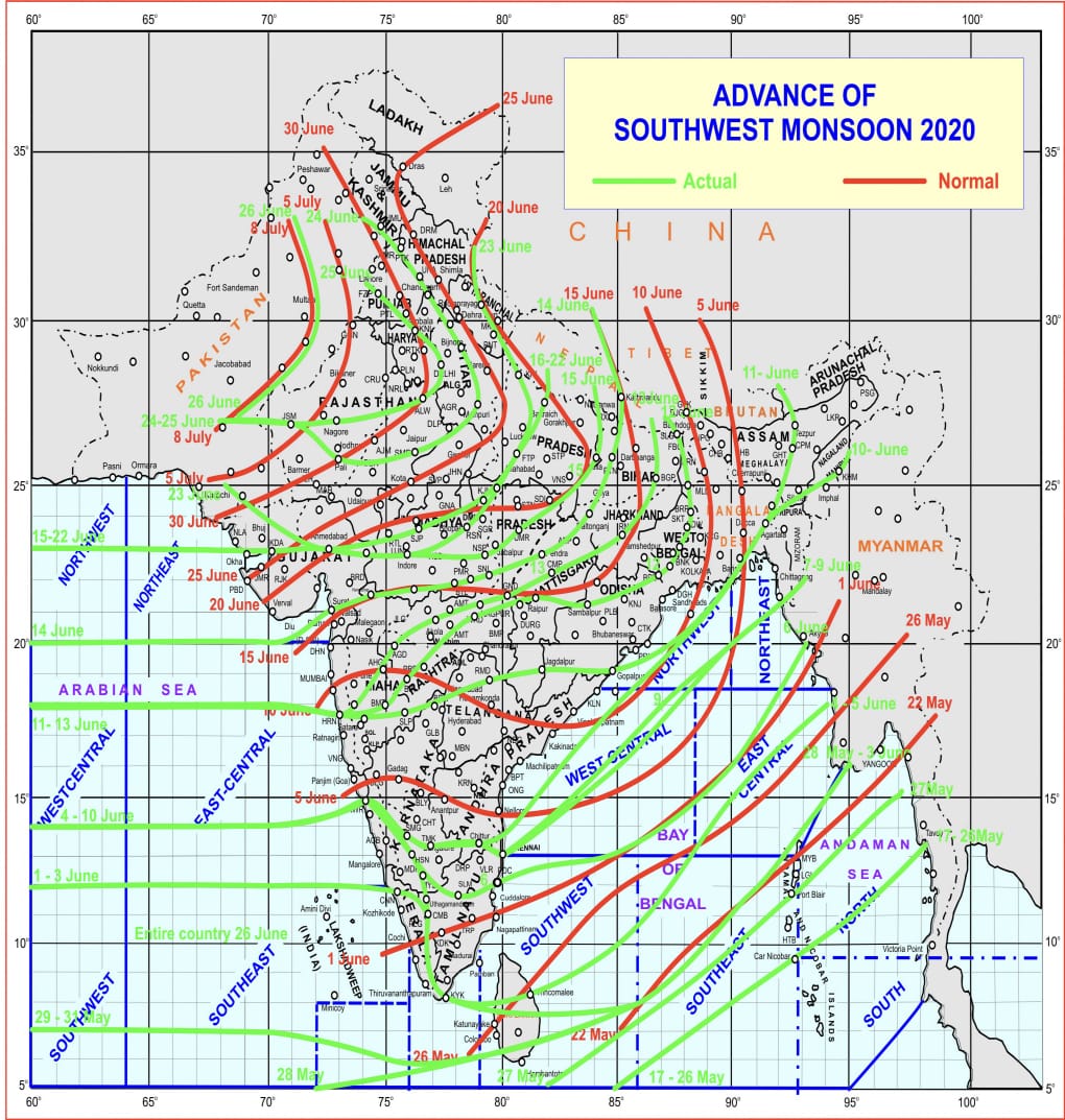 Monsoon covers entire India 12 days before the Normal Date