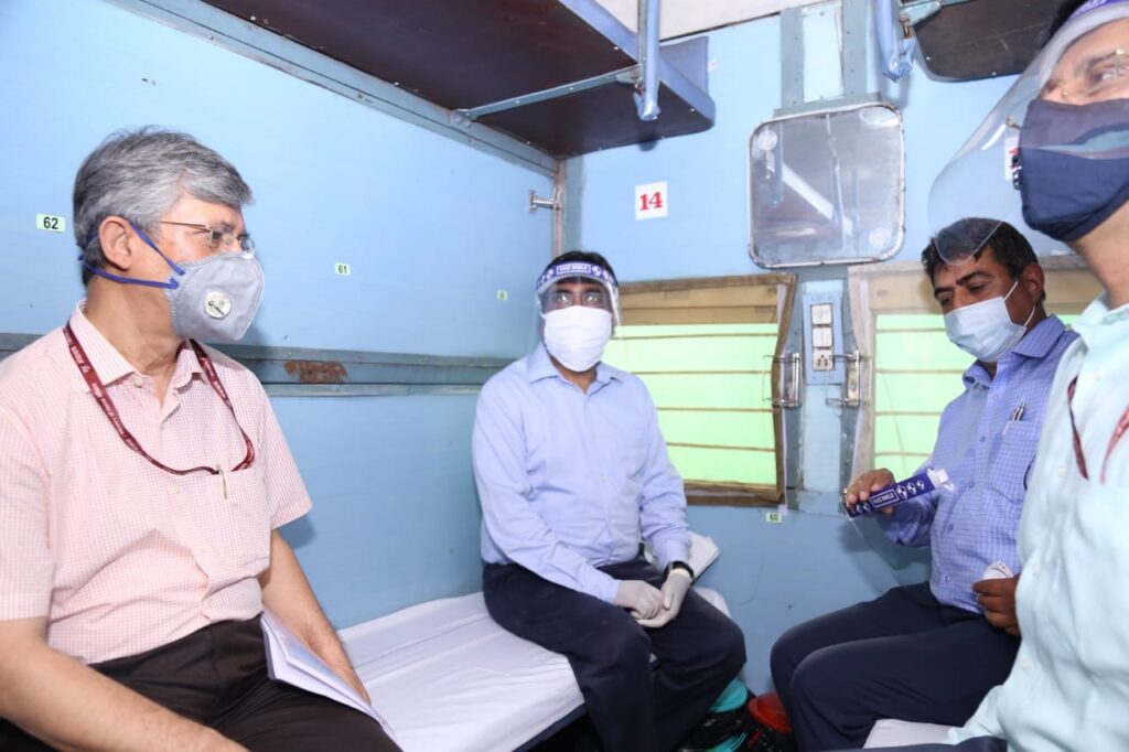 CHAIRMAN RAILWAY BOARD INSPECTS ISOLATION COACHES STATIONED AT ANAND VIHAR station