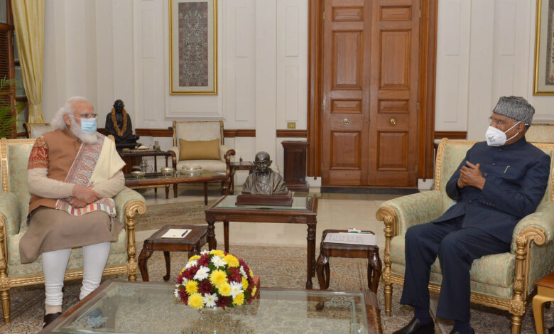 Narendra Modi calling on the President, Shri Ram Nath Kovind, at Rashtrapati Bhavan